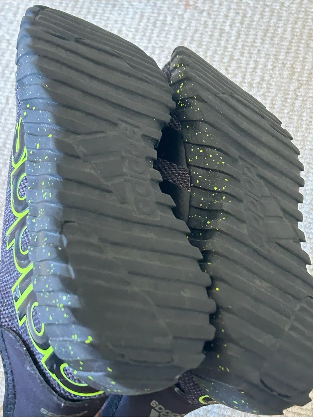 adidas Kids Black Knit Sneakers with Neon Green Accents
